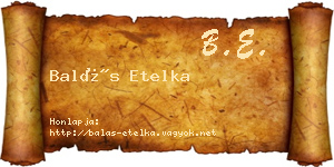 Balás Etelka névjegykártya